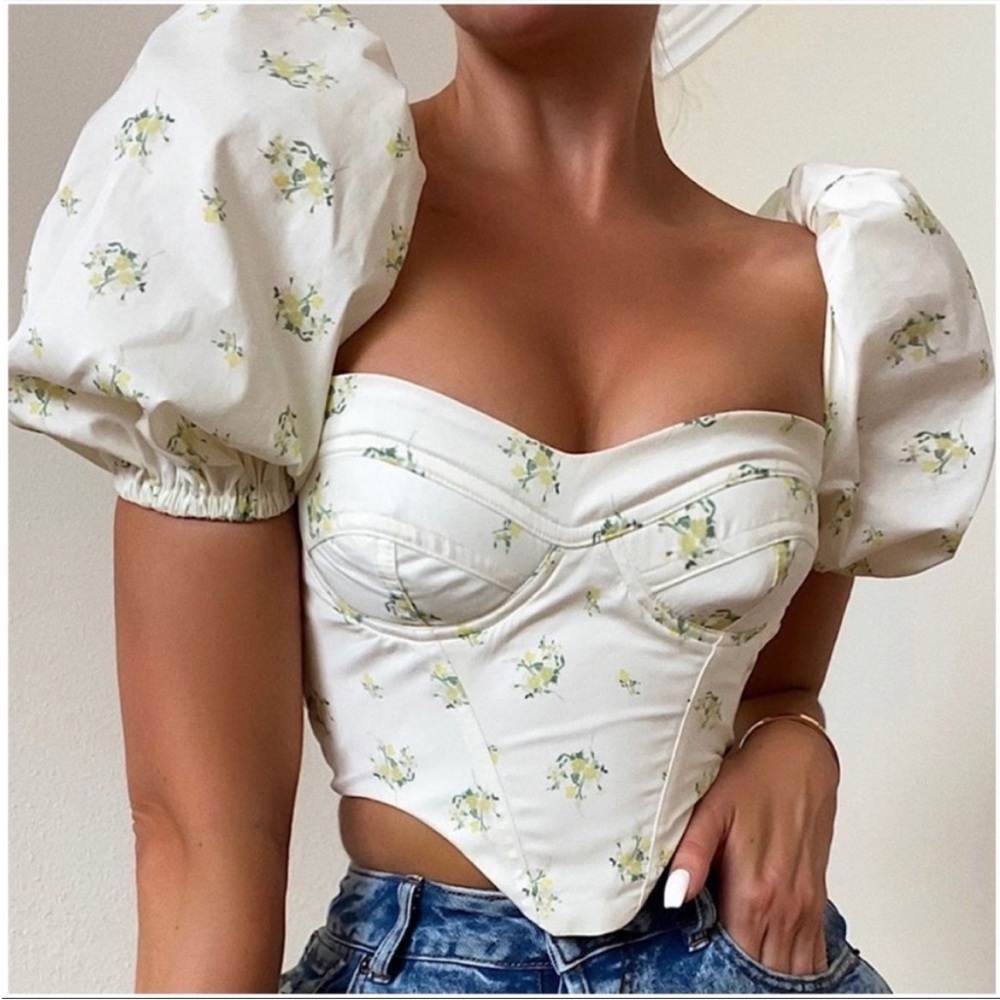 House of CB Tabitha Ivory Floral Puff Sleeve Corset